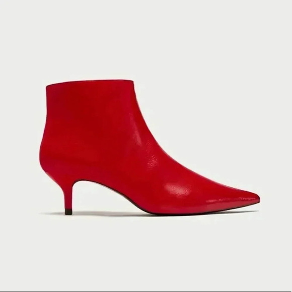 Zara Trafaluc Red Mid Heel Ankle Boots - Picture 1 of 11